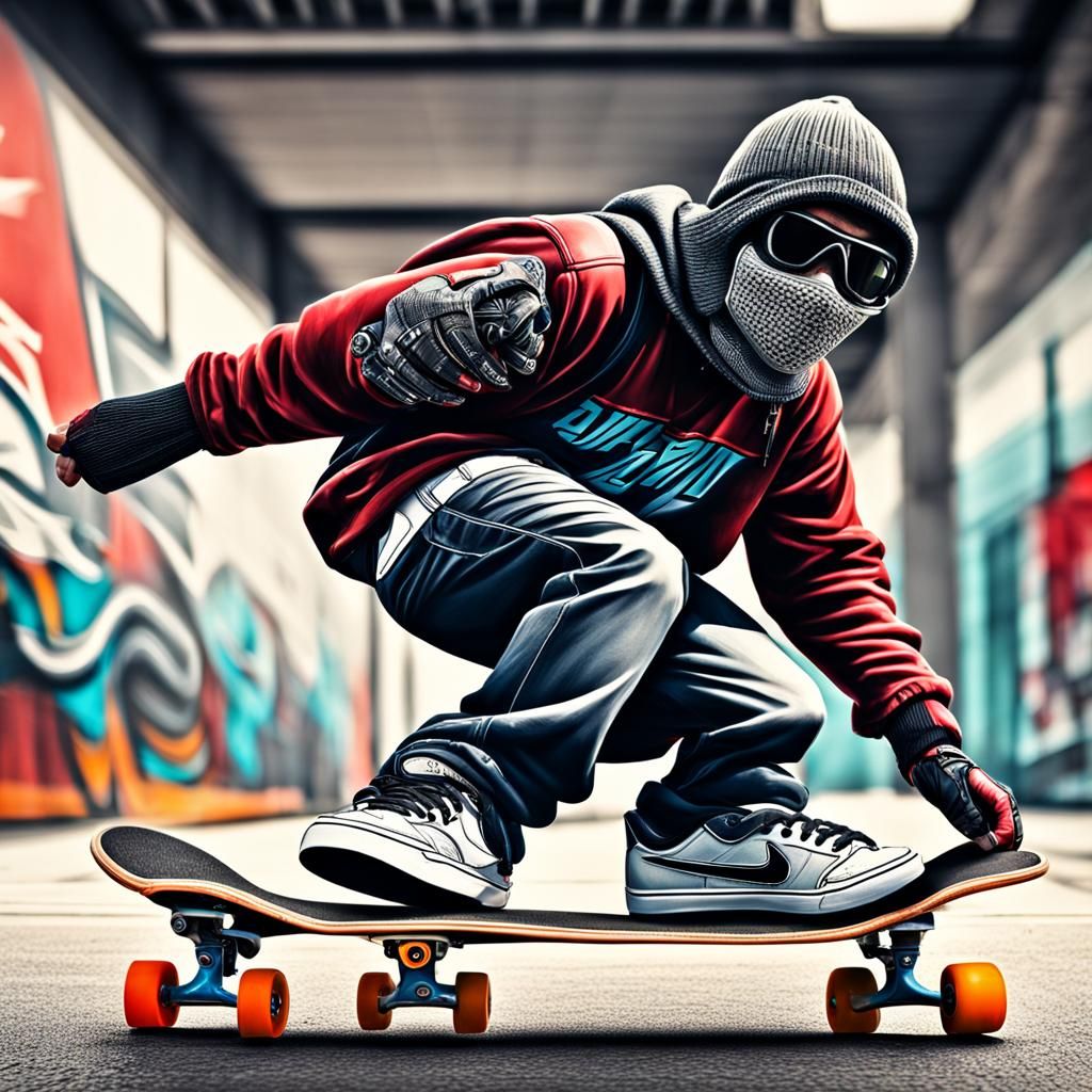 Boy on Motorized Skateboard in Hyperrealistic Detail