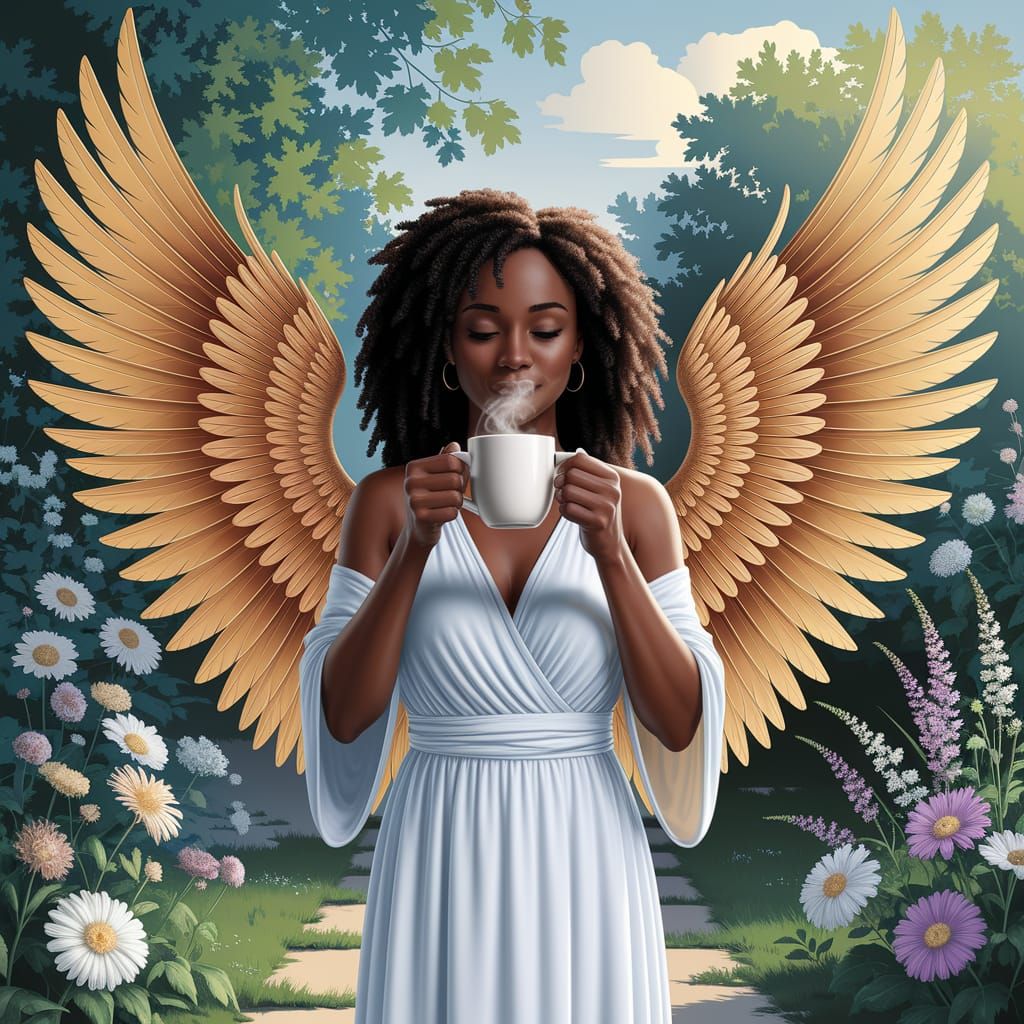 African American Angel in Morning Garden of Eden
