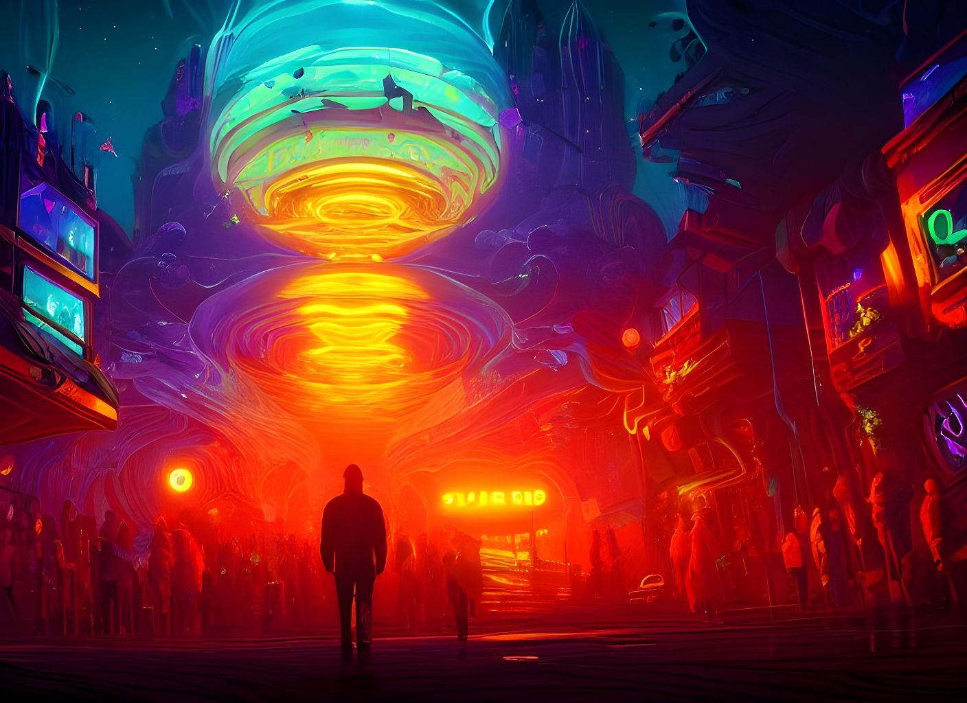 Surreal Beauty with Flashing Lights in Digital Art