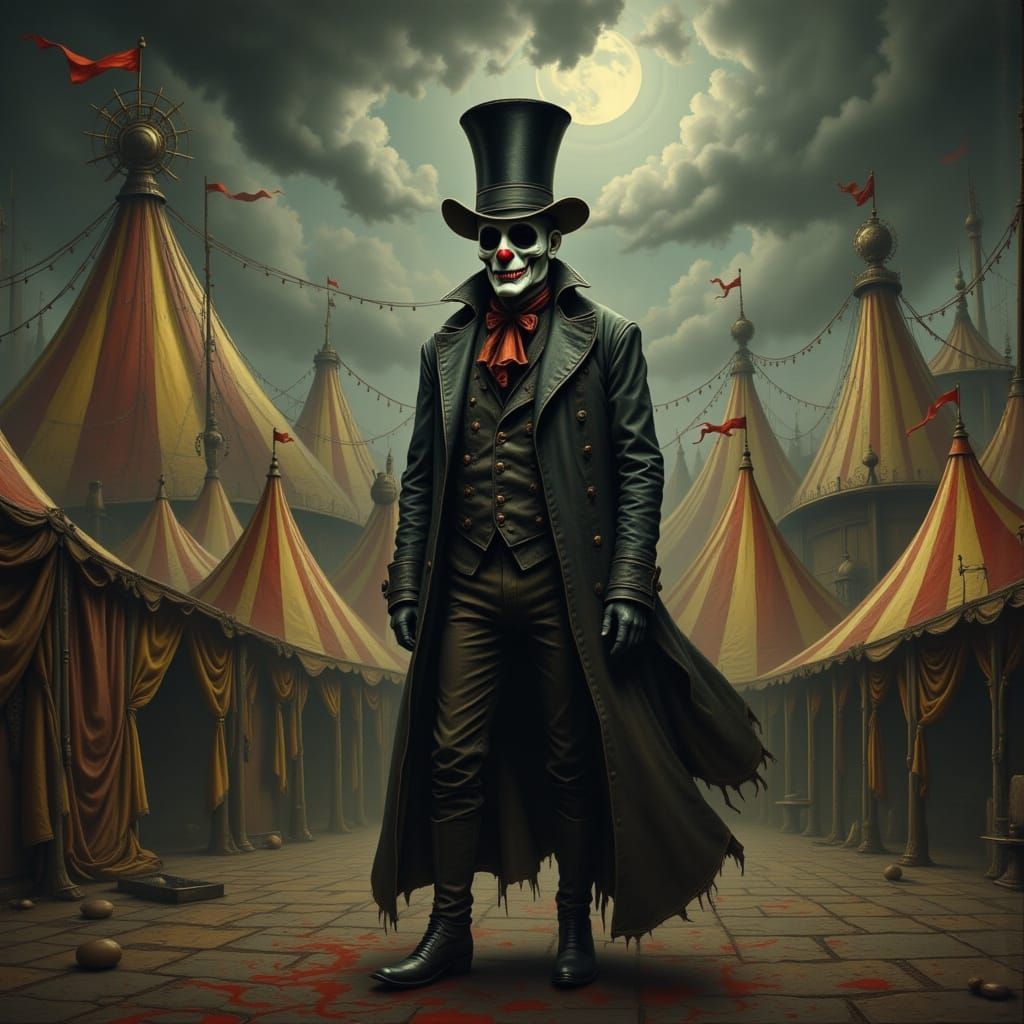 Mysterious Ringmaster in Dark Noir Circus Tent