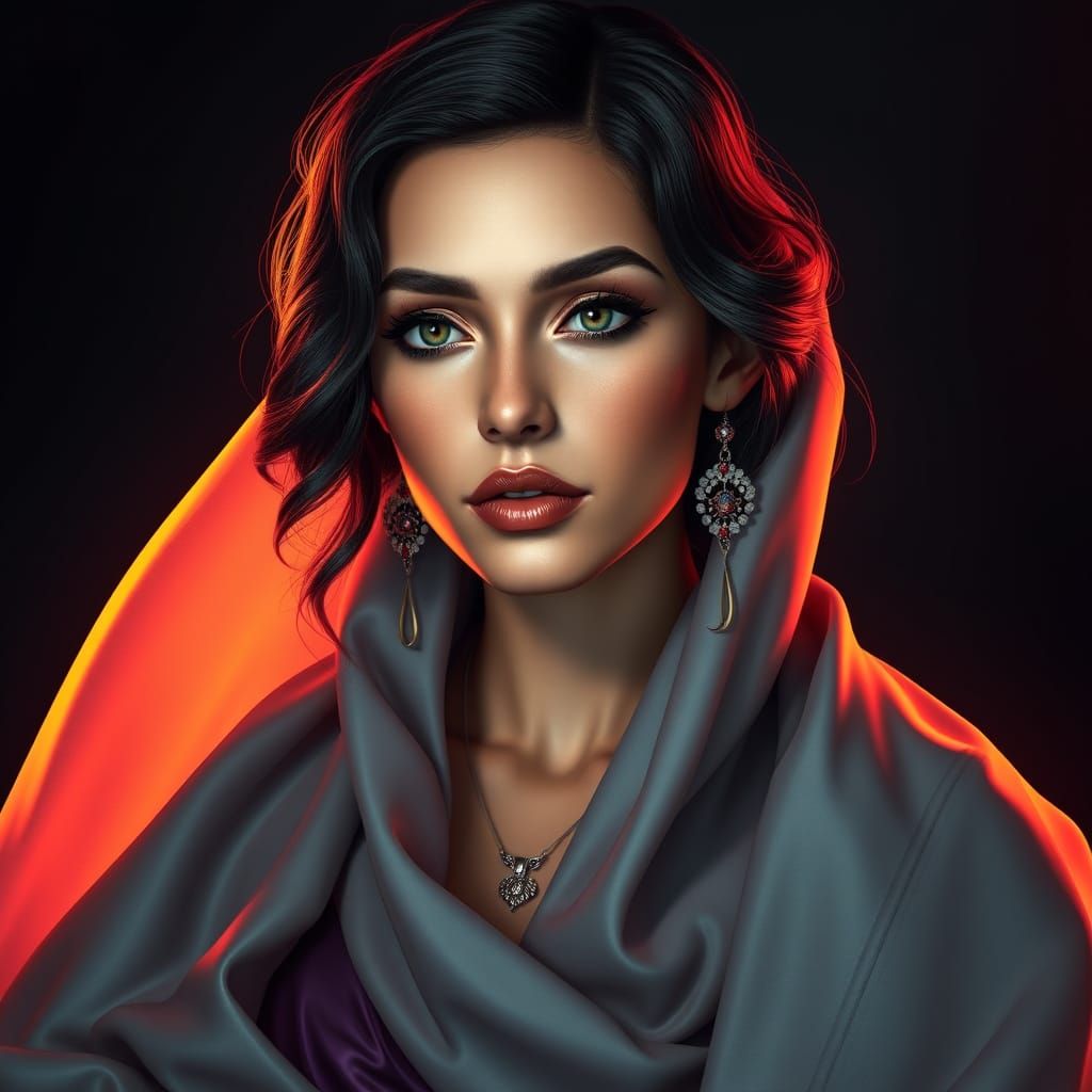 Elegant Portrait with Dynamic Lighting and Intricate Details