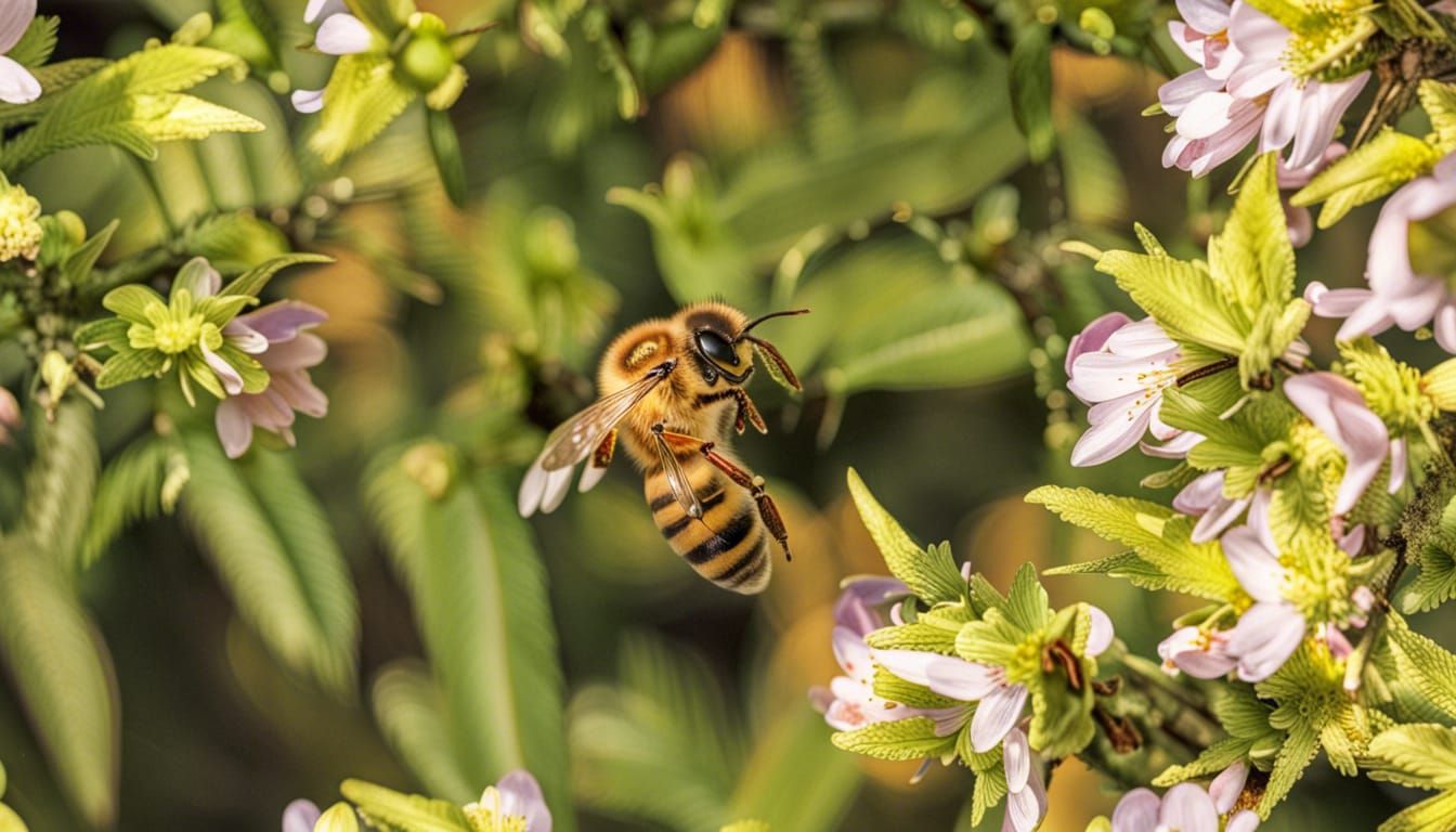Honeybee Collecting Nectar in Woodland Scene