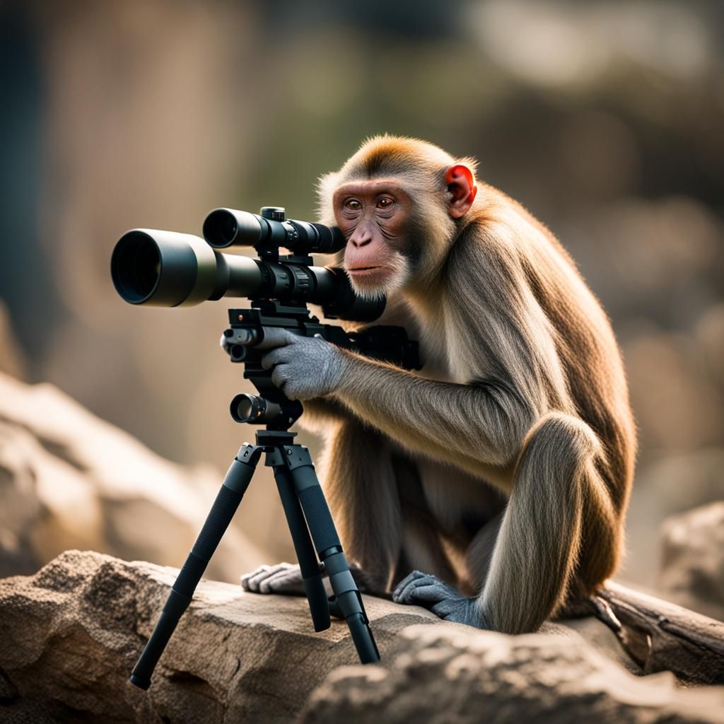 Sniper Monkey in Professional Photography Style