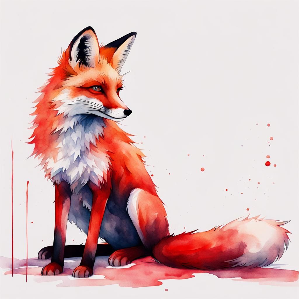 Minimalist Watercolor Fox Line Art Painting