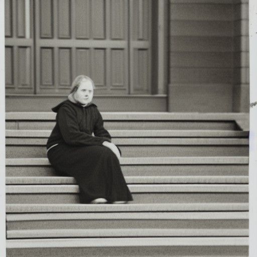 Woman on Steps in Quiet School Scene