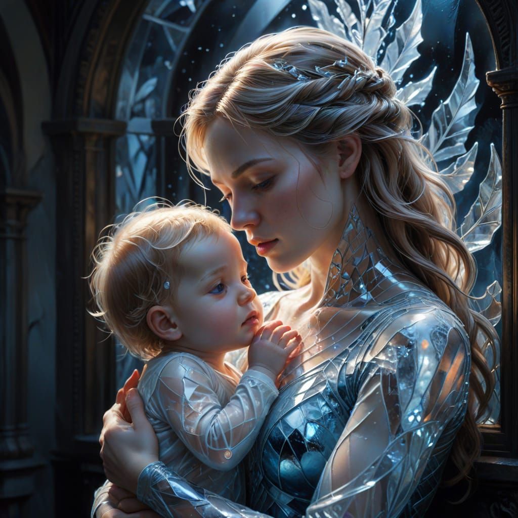 Mother of Ice Holding Baby, Stained Glass Details