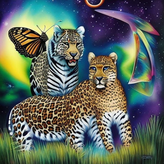 Leopard with Butterfly Wings in Deep Forest