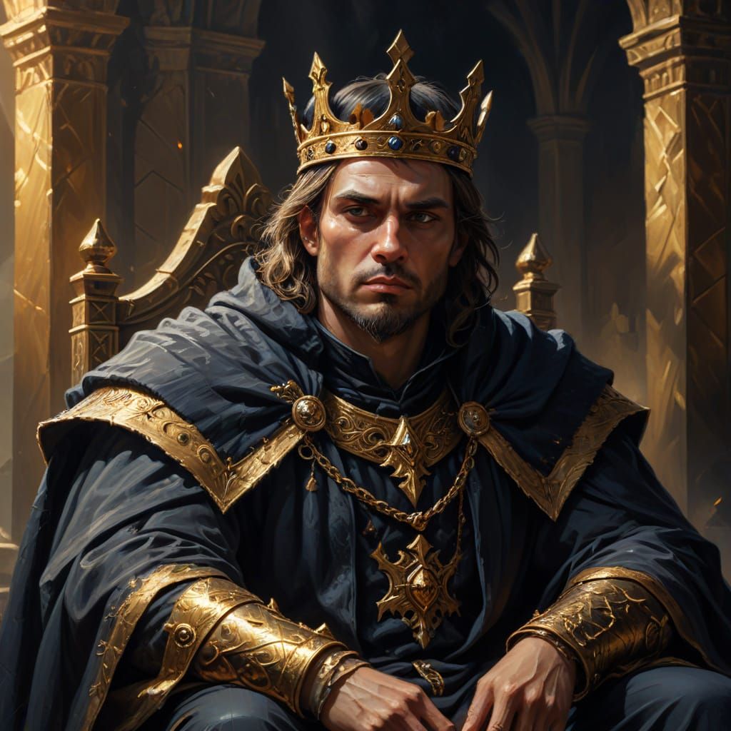 A Regal Dark Fantasy King in Oil Painting Style