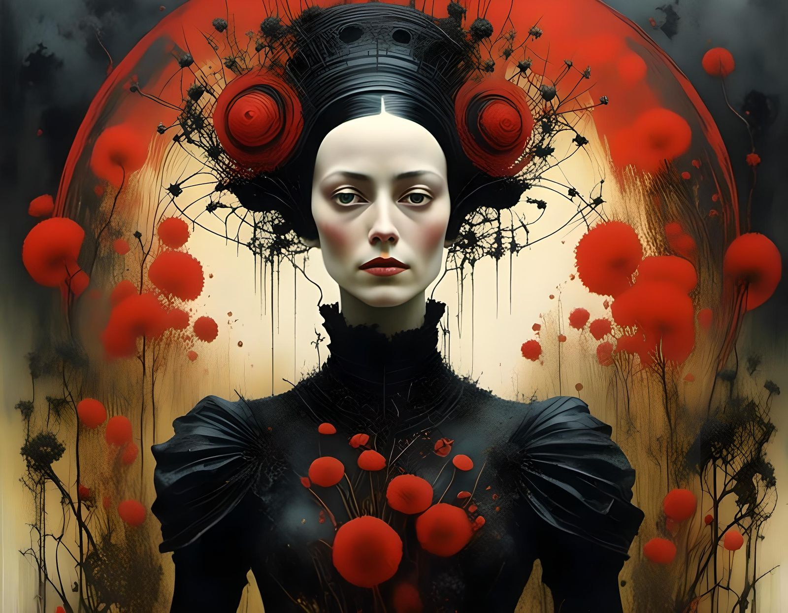 Retro Gothic Lady in Watercolor Field