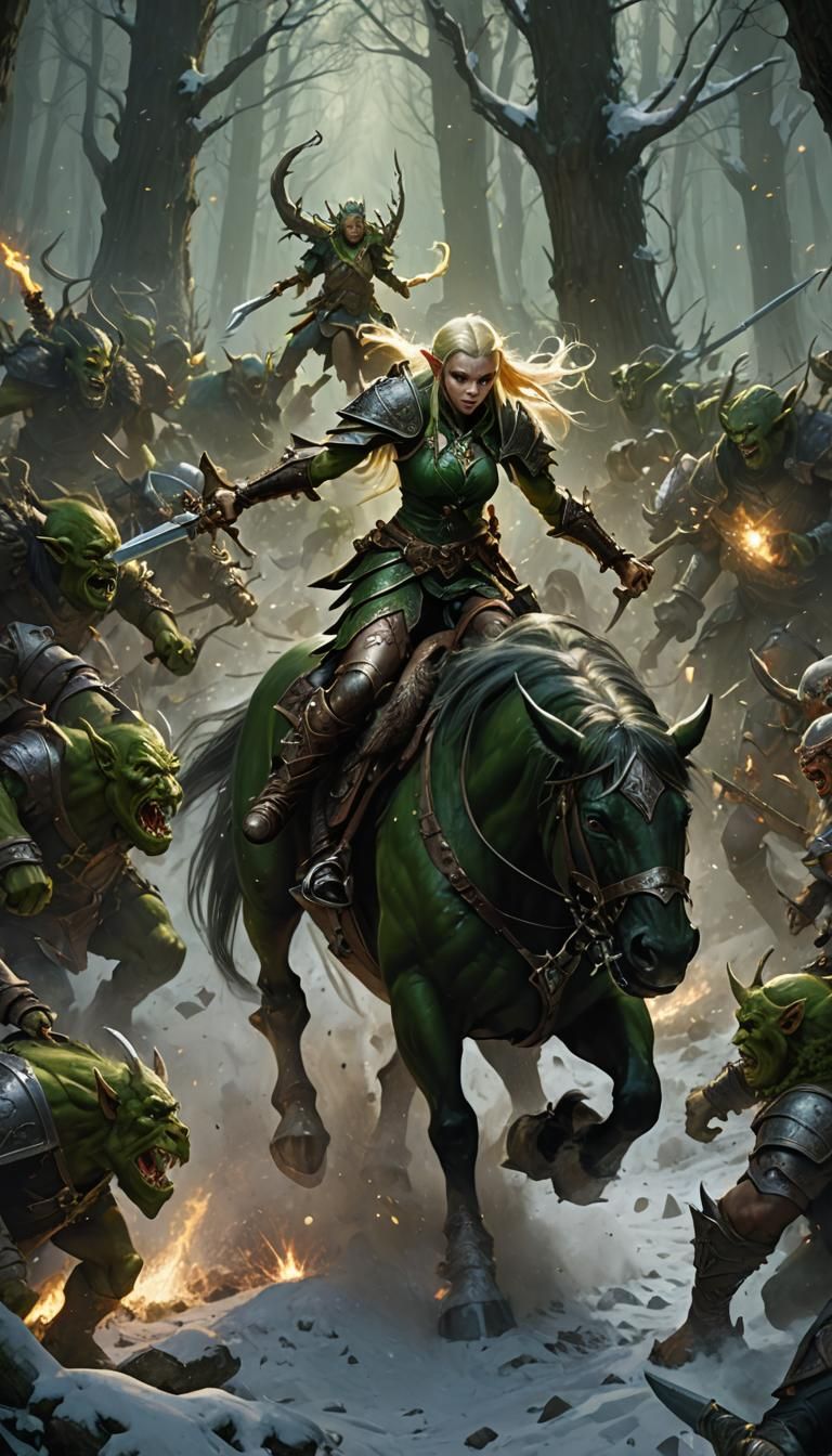 Epic Elf vs Orc Forest Battle Scene