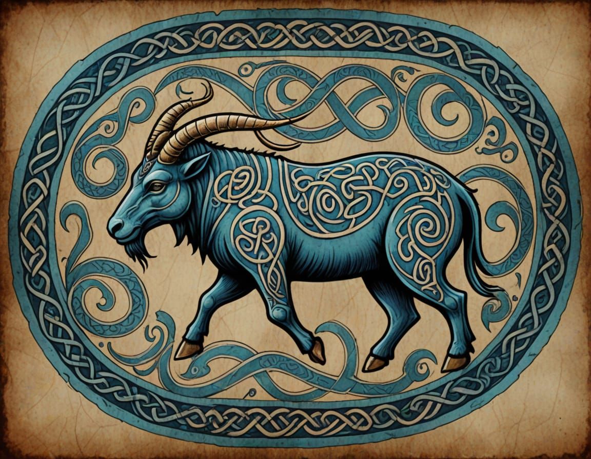 Mystical Goatfish Hybrid in Celtic Knotwork Tattoo Design