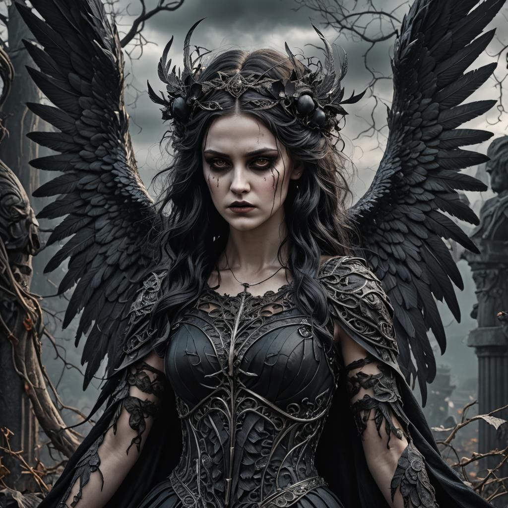 Gothic Persephone Wrapped in Hades' Wings