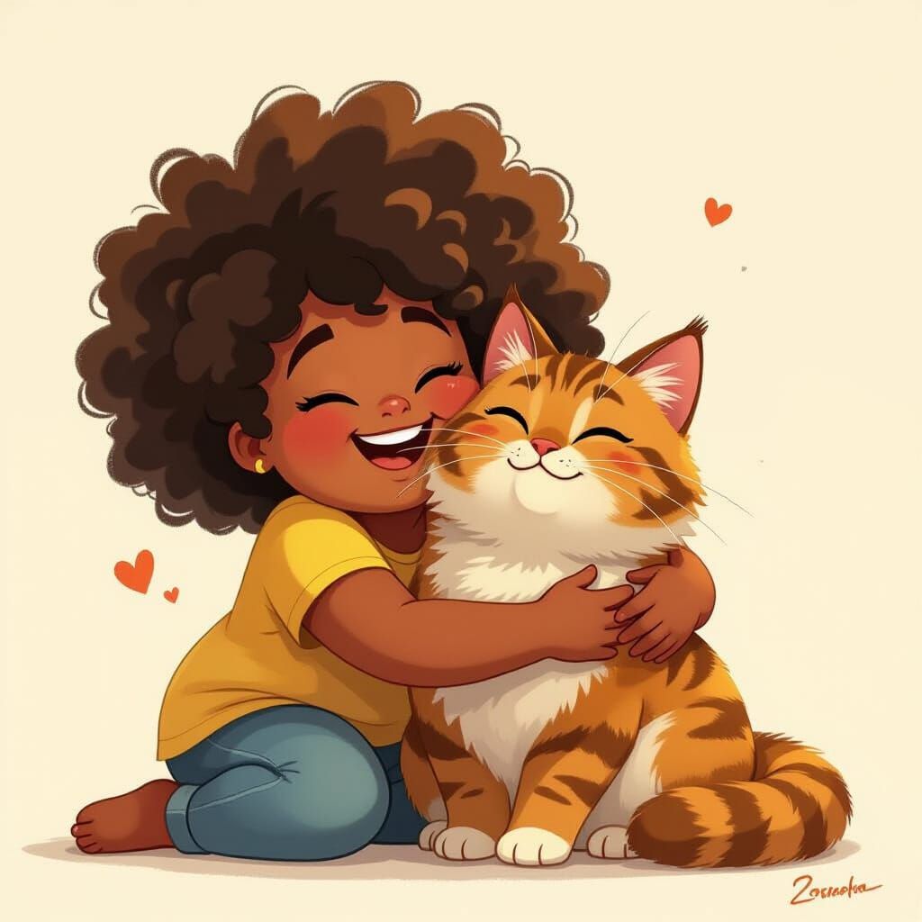 Girl Hugging Cat: Pixar-Inspired Animation