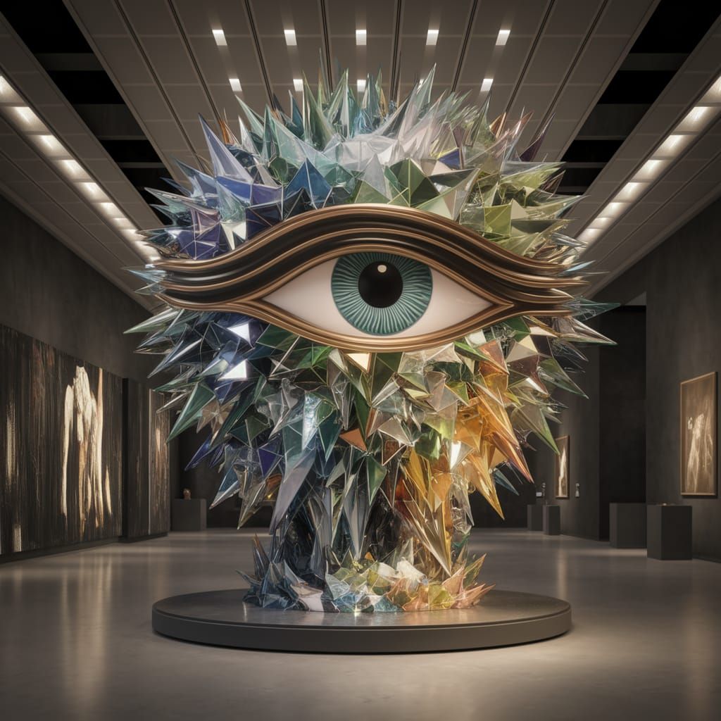 Egyptian God Ra's Eye Sculpture in Glass Shards