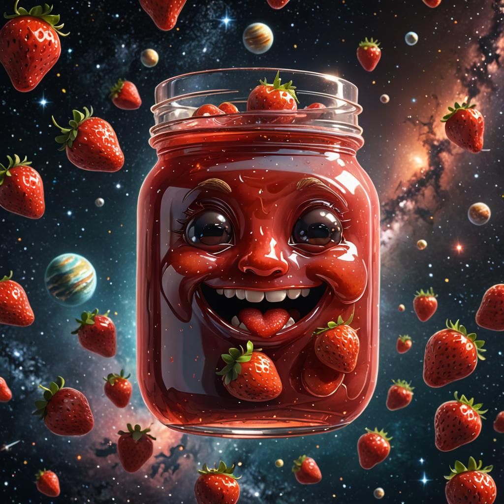 Strawberry Jam Jar Floating in Space Concept Art