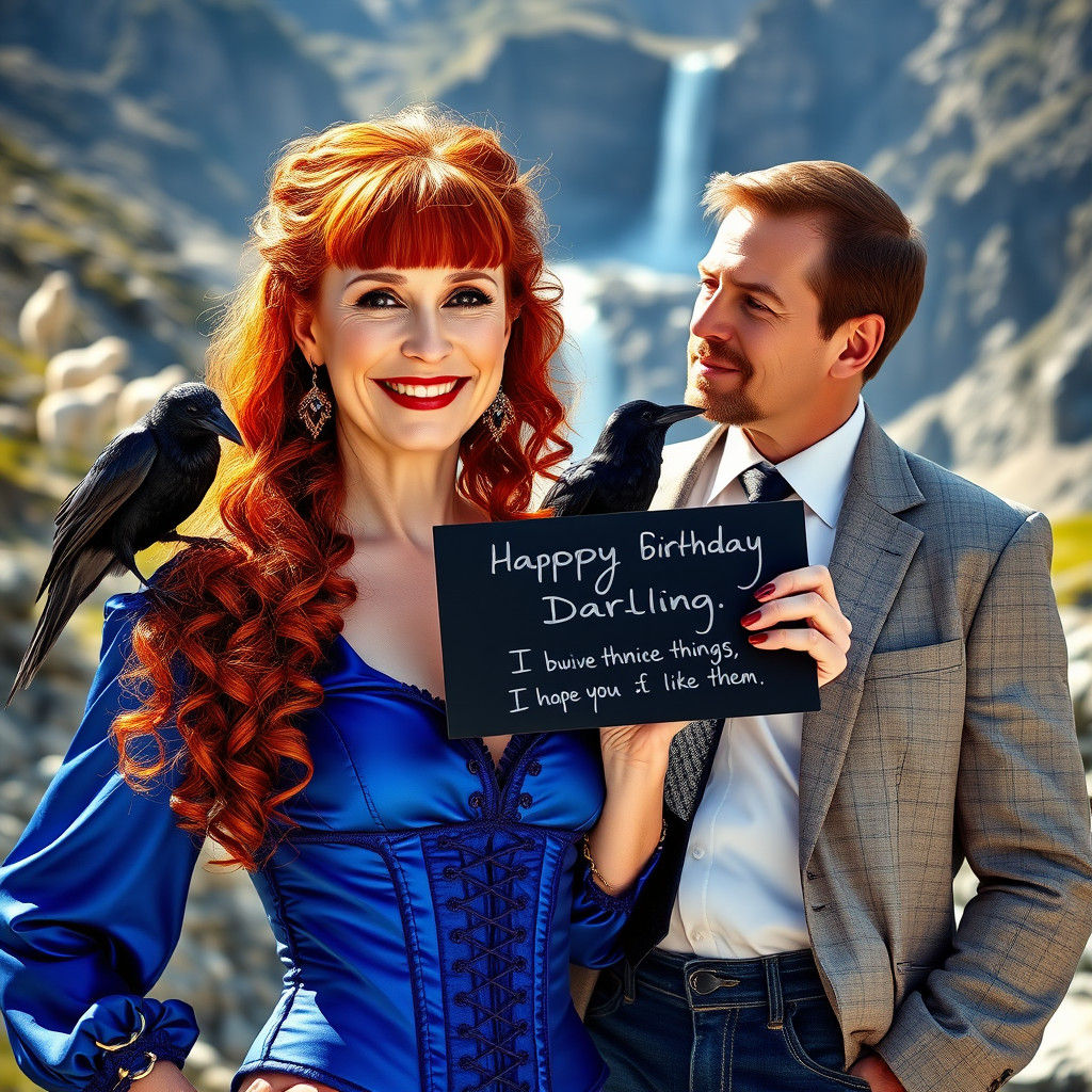 Elegant Woman in Mountain Scene, Fashion Editorial Style