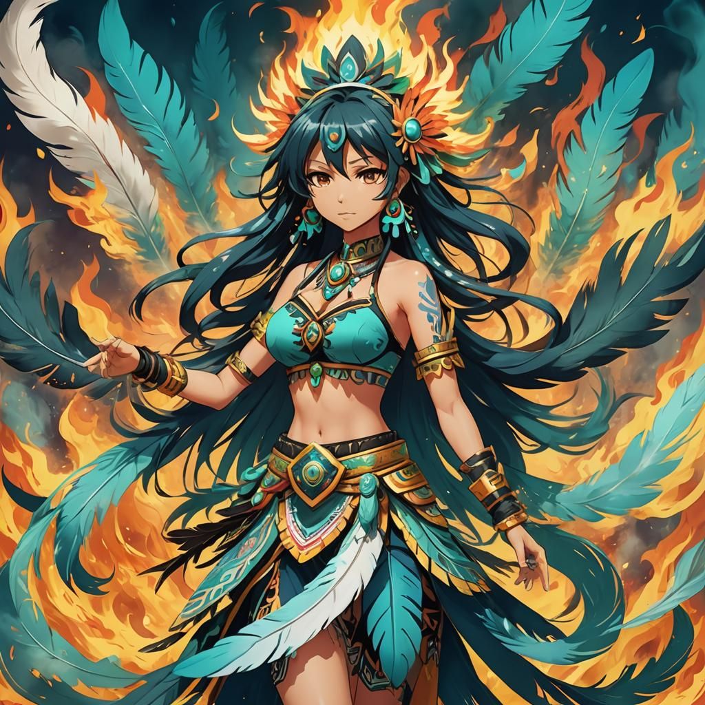 Aztec Goddess Anime Girl in Studio Trigger Style