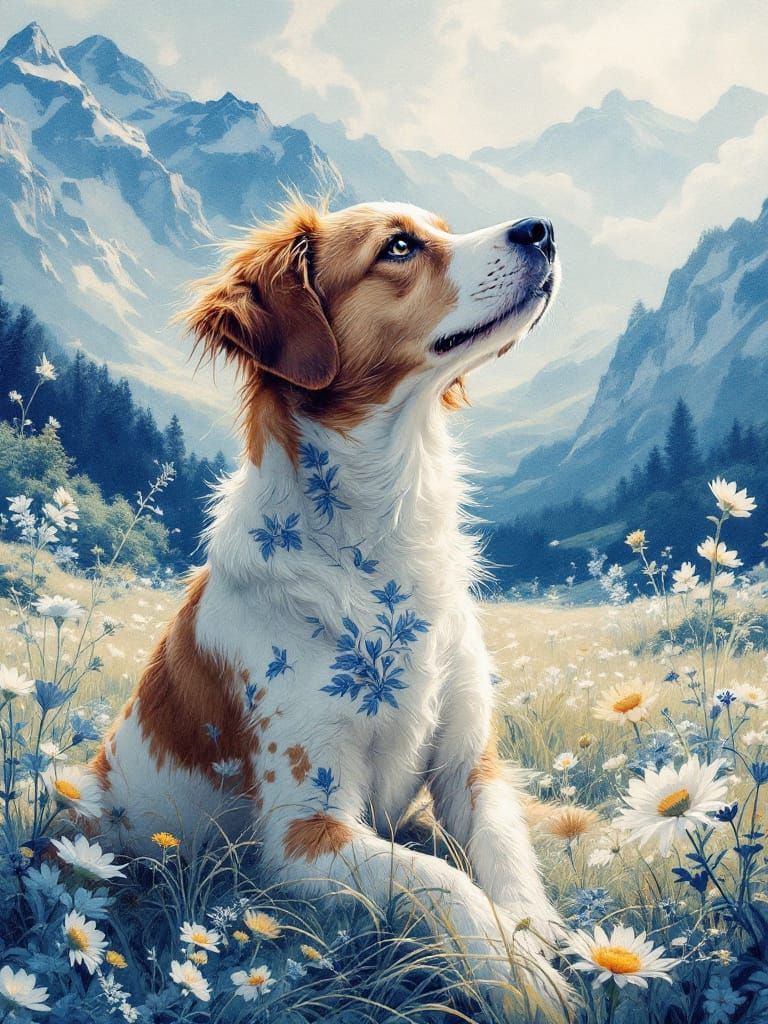 Dog Bathed in Sunlight, Inspired by Hiroshige and Ingres