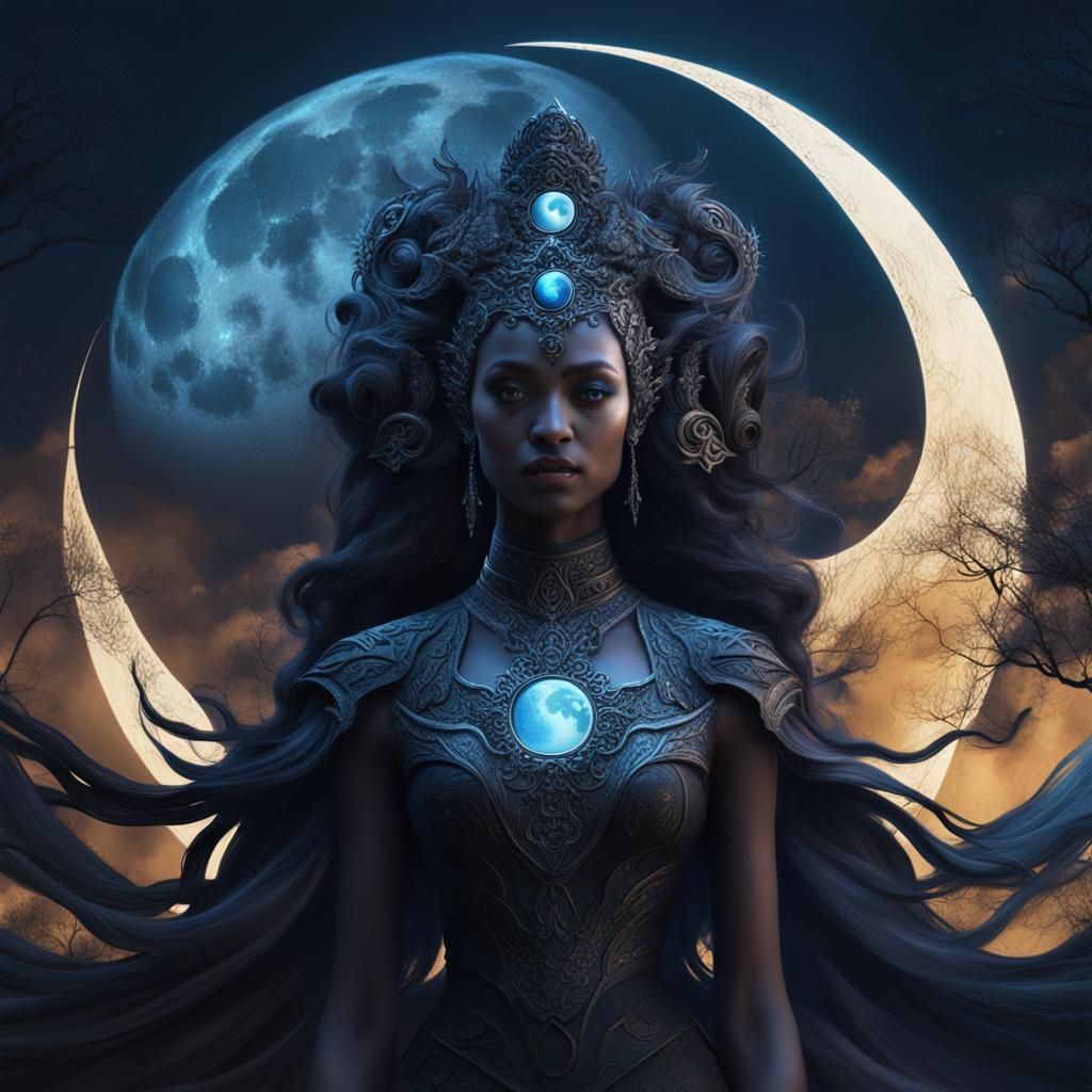 Moonlight Goddess Contrasting Dark Goddess: Ethereal Art