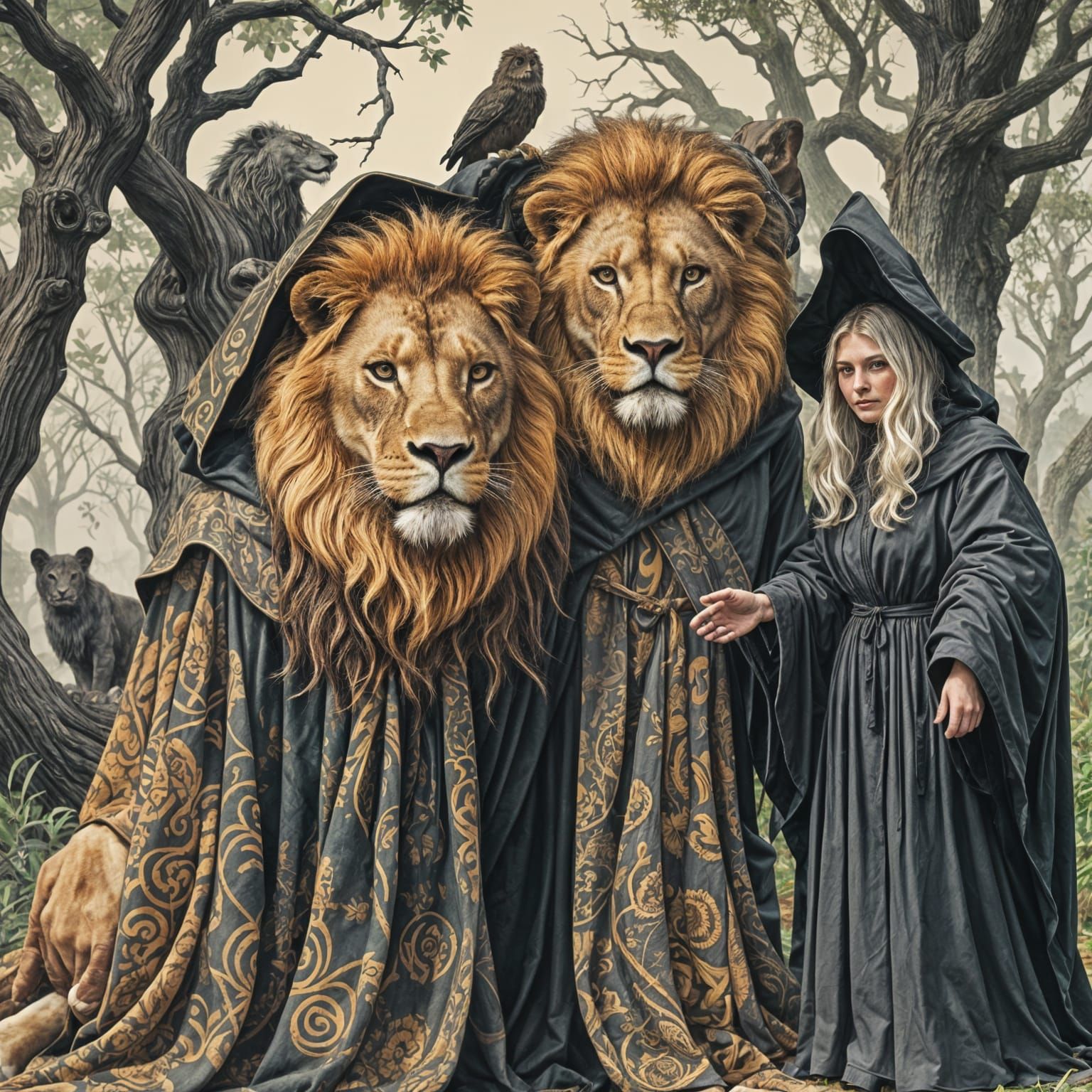Lion, Witch, and Robe: A Fantasy Scene