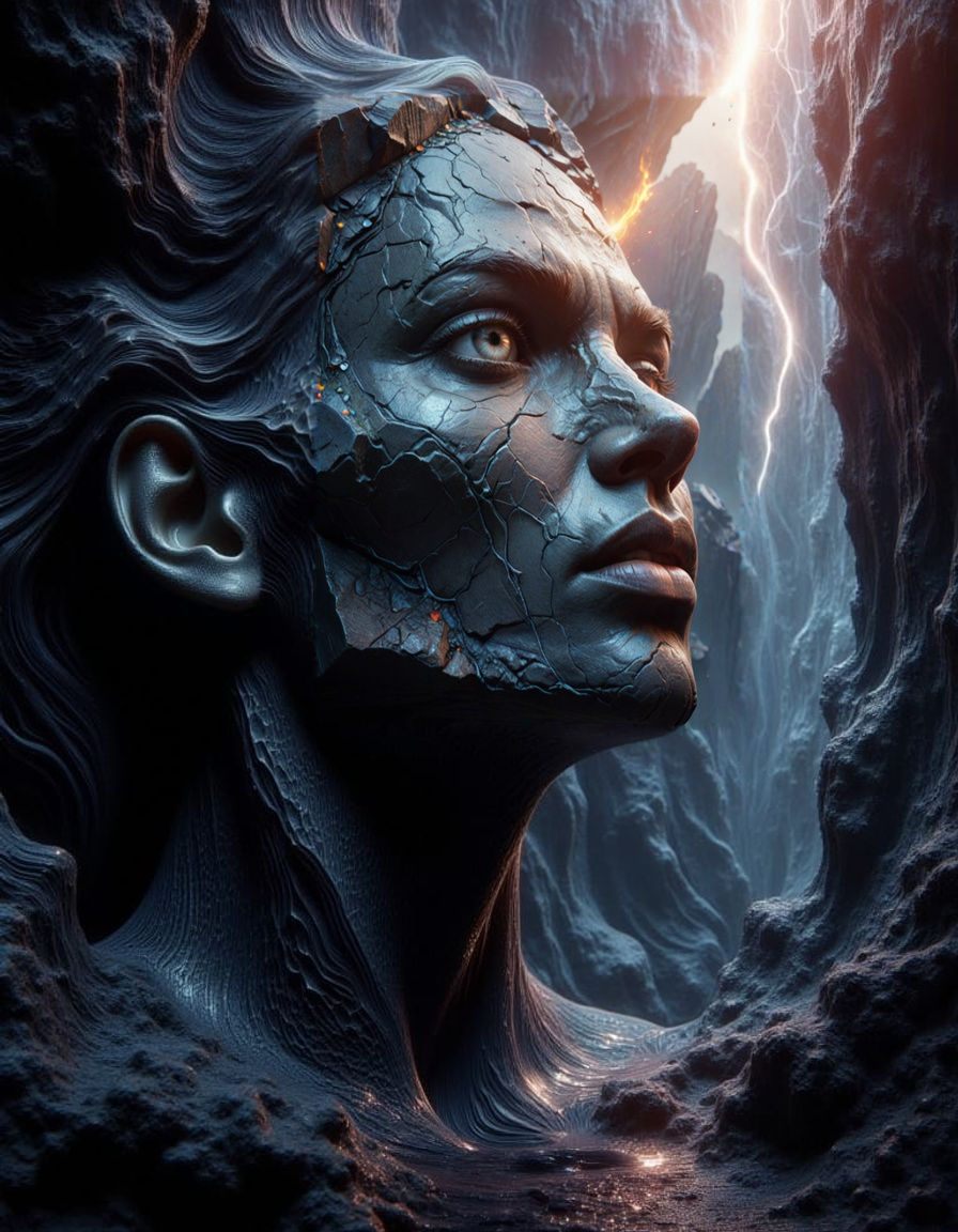 Hyperrealistic Rock Face Book Cover in 8K