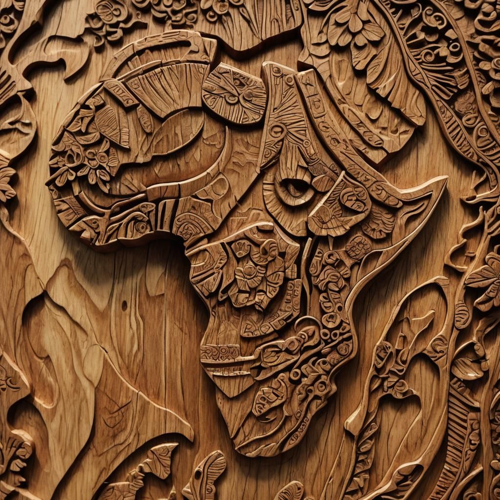 Intricate Wood Carving of Africa in Yellowwood