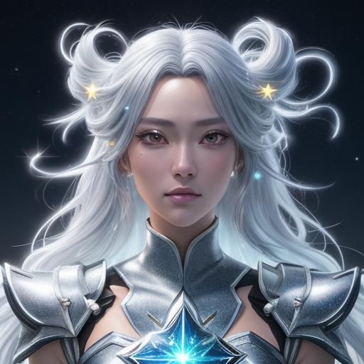 Anime Girl on Star in Ethereal 3D Rendering