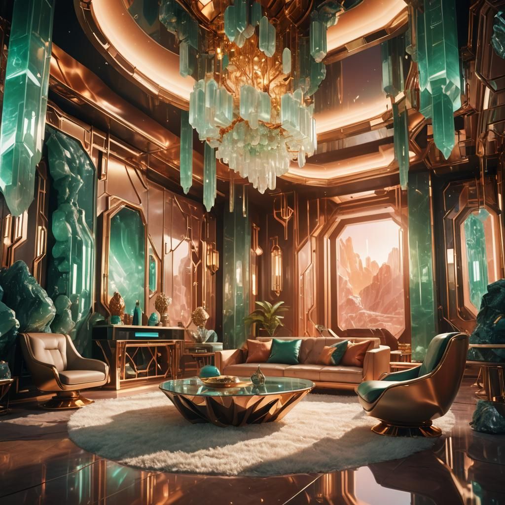 Luxurious Sci-Fi Interior with Luminescent Crystals