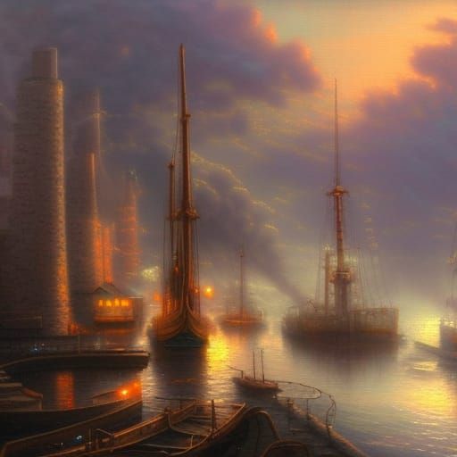 Ethereal Fantasy Shipyard in Luminist Style