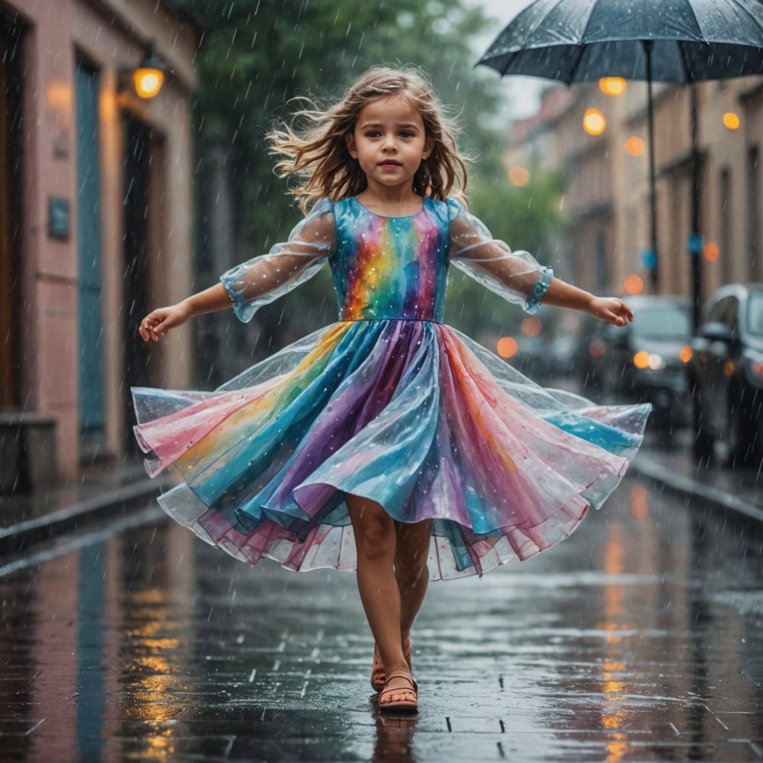 Girl Dancing in Rain: Hyperrealistic Oil Painting
