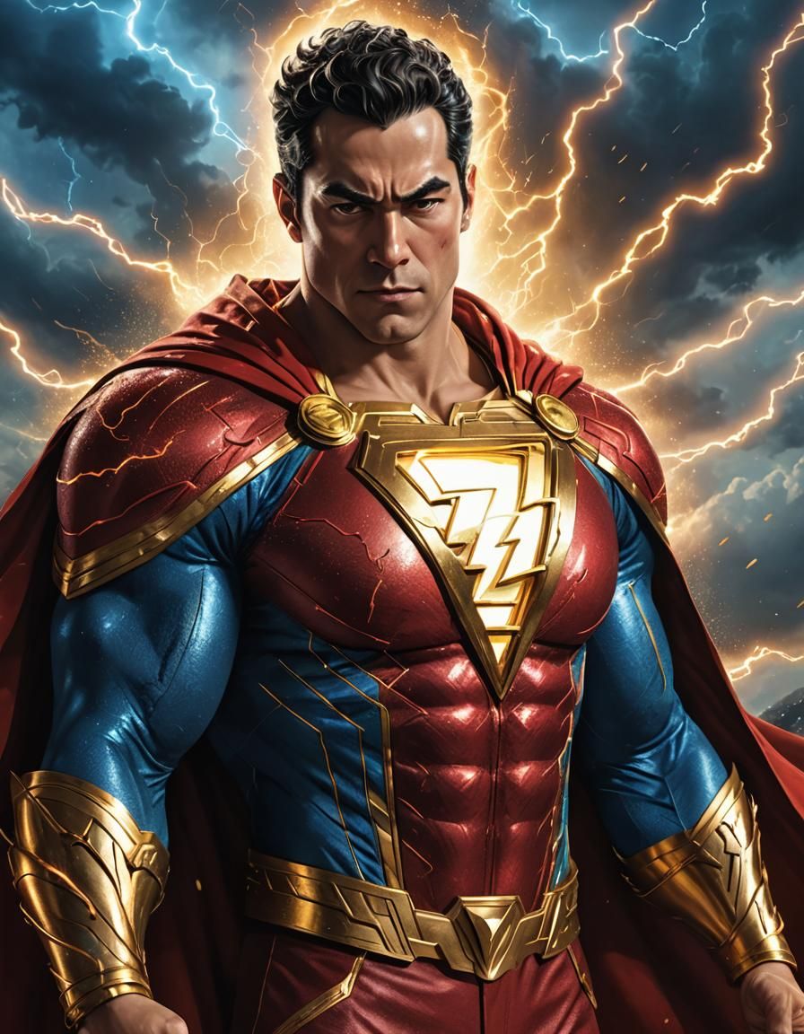 Shazam Heroic Pose in Classic Suit, Digital Realism