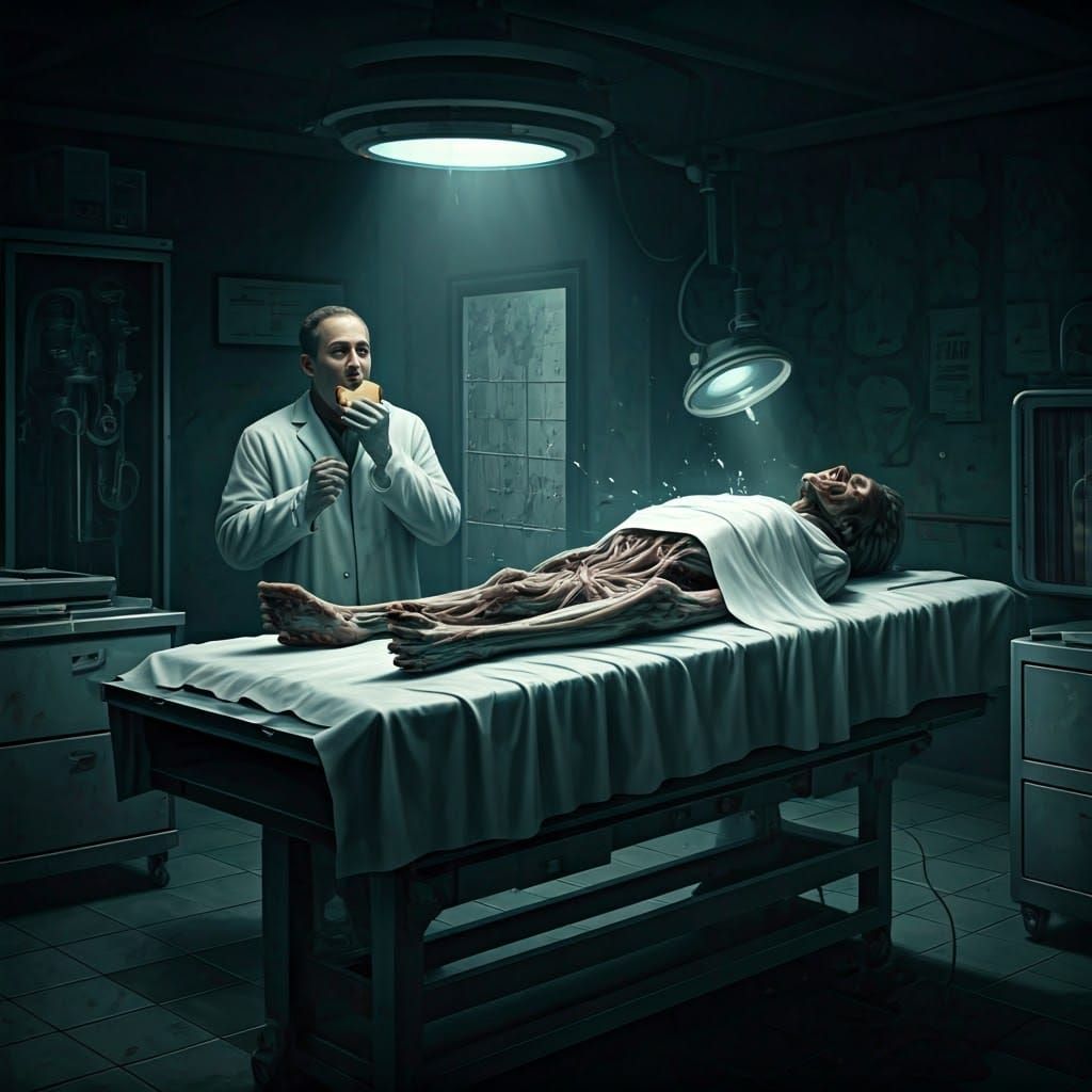 Mortician's Horrifying Lunch Break in Dark Morgue