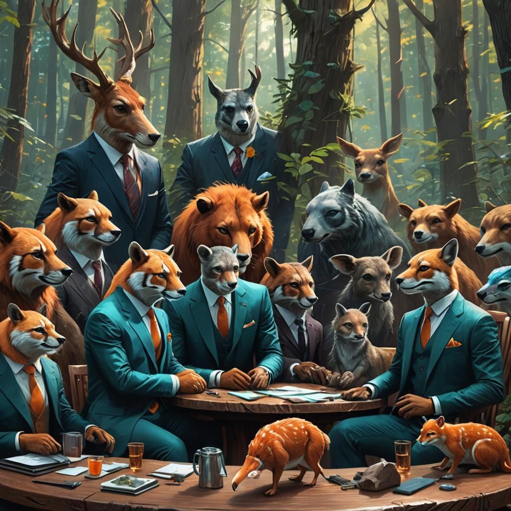 Animals in Suits Meeting: Hyper-Realistic Digital Art