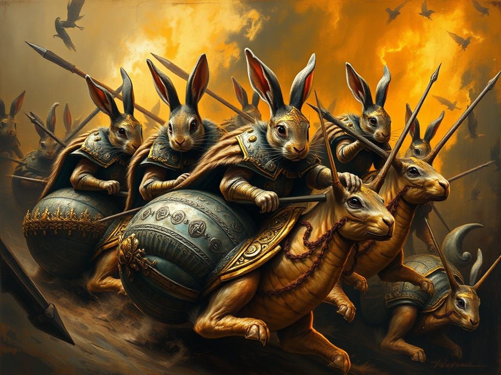 Viking Rabbits Clash in Epic Rembrandt-Inspired Battle Scene