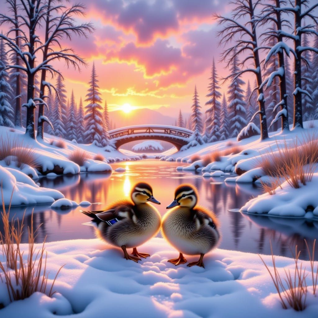 Baby Ducks First Snow