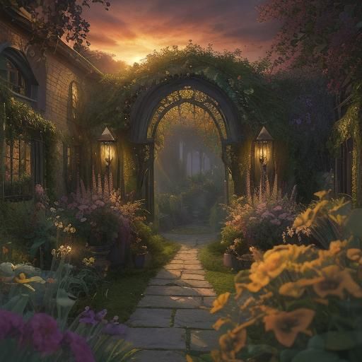 Irish Secret Garden: Summer Sunset Digital Painting