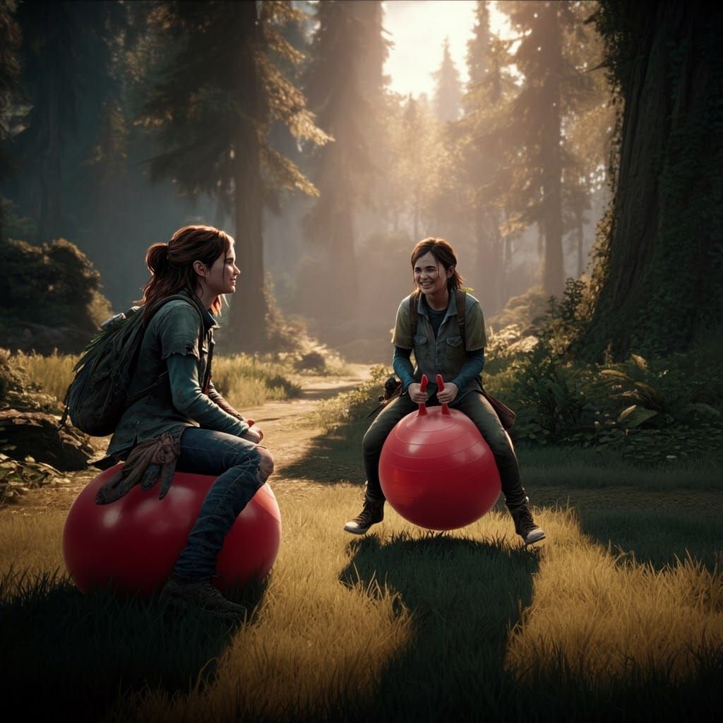 Aloy and Ellie Play Together in Park - Hyperrealistic Art