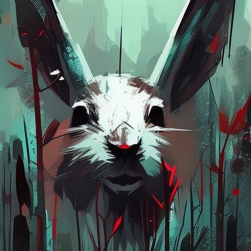 Creepy Bunny Portrait in Dark Forest, Textured Speedpaint