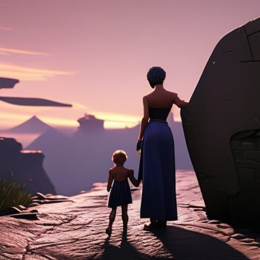 Digital Illustration: Two Mothers with Son in Unreal Engine