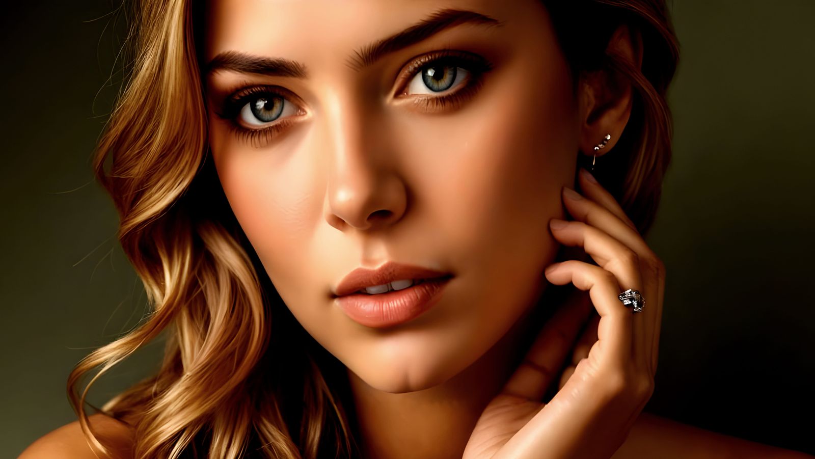 Beautiful Woman Portrait in Warm Colors, Photorealistic Deta...