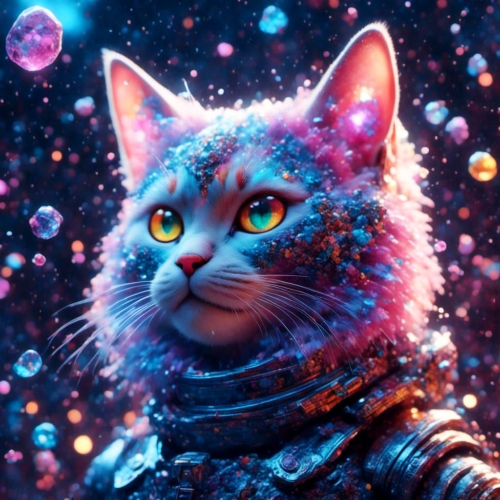 Pastel Rainbow Cat Ready for Space Battle