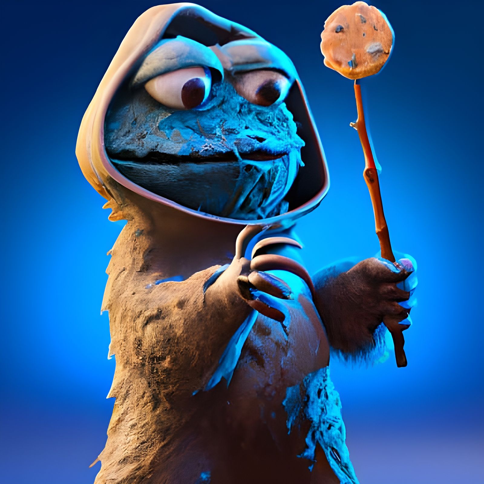 Cookie Monster as Jedi Knight: 3D Digital Art