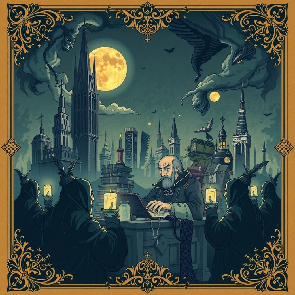 Mystical Writer Rasputin in Whimsical 21st Century Study