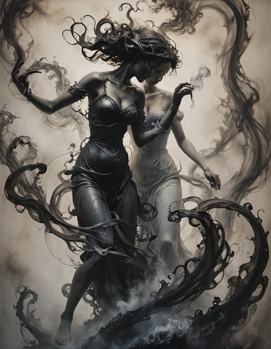 Ethereal Smoke and Steam Figures Embrace
