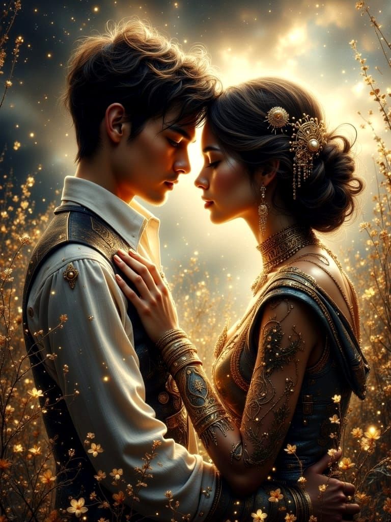 Ethereal Fantasy Scene with Golden Lights