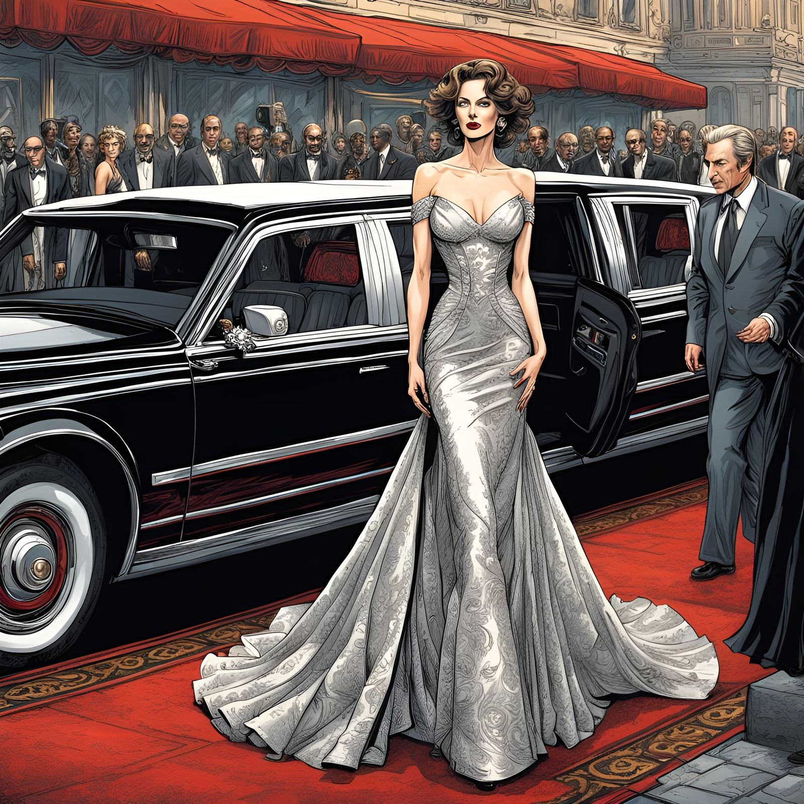 Actress on Red Carpet in Comic Book Style