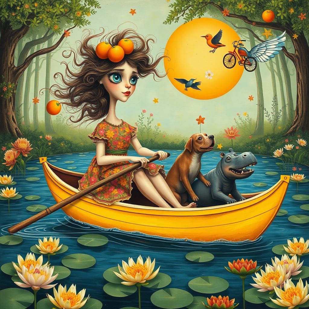 Whimsical Woodland Scene with Flower-Power Girl and Fantasy ...