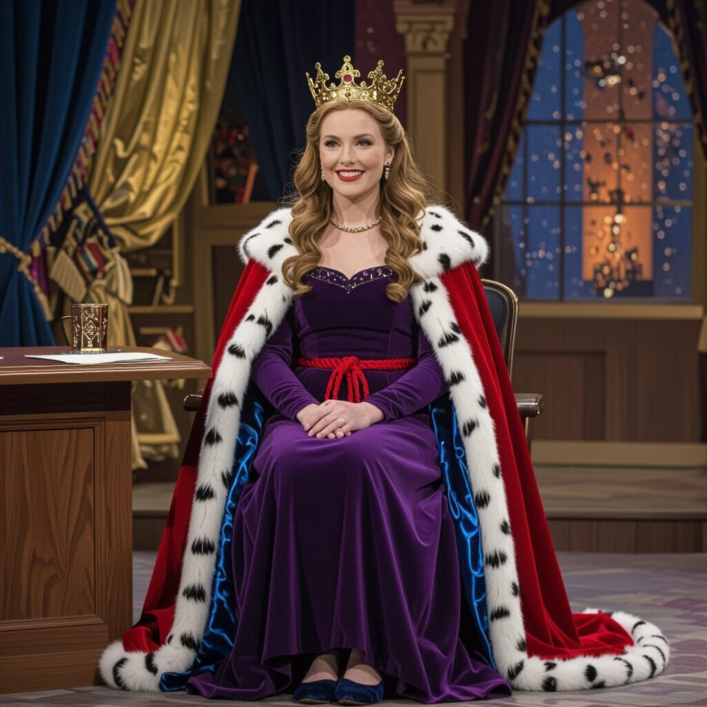 Miss Honey Smiles in Royal Purple Gown on Chat Show