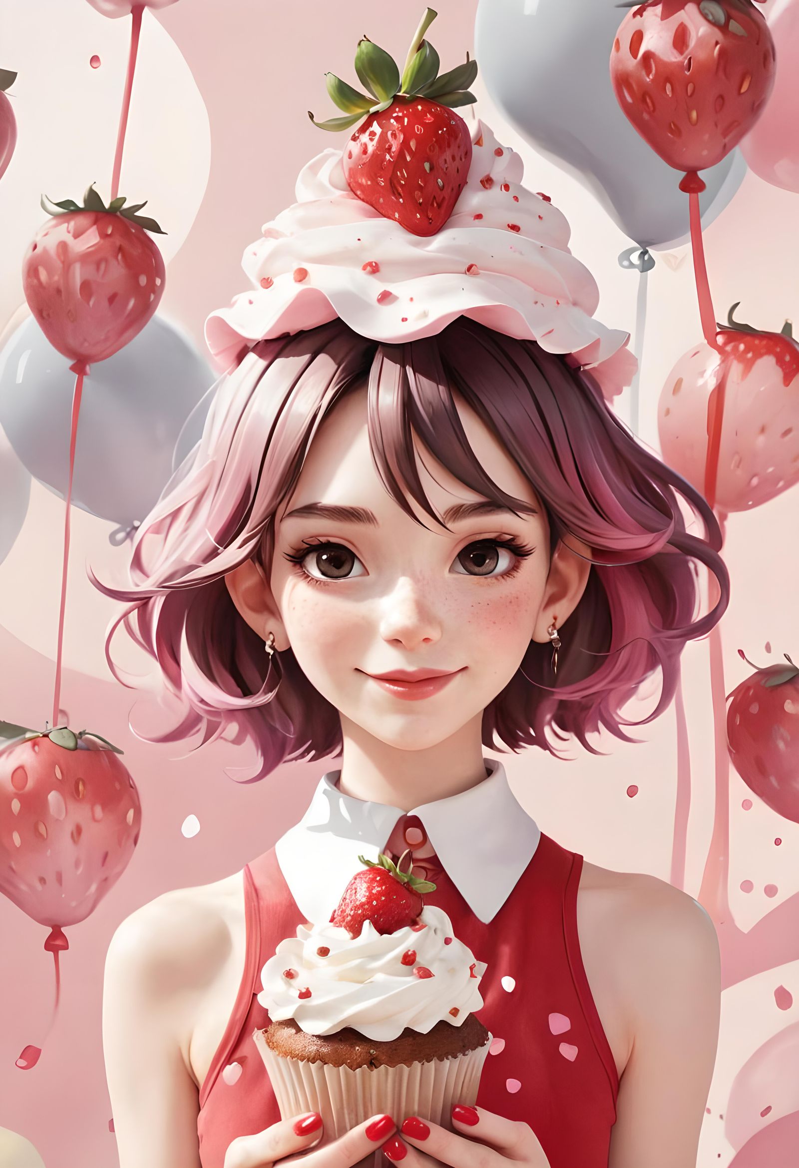 Strawberry Cupcake with Cute Smile: Astral Illustration
