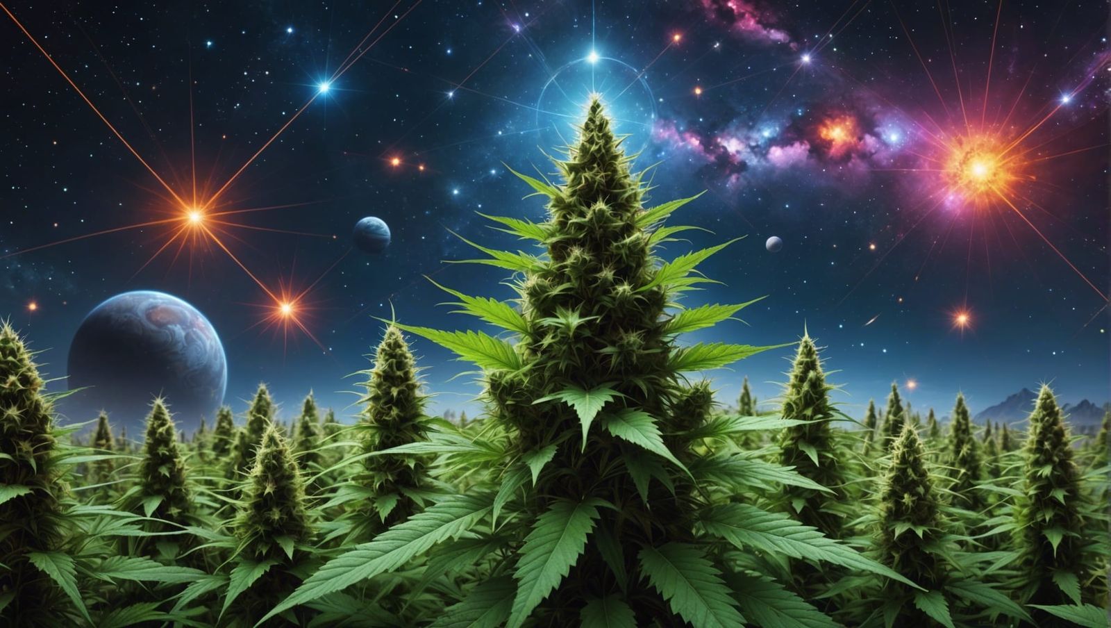 Marijuana Plants Tripping in a Galaxy, Detailed Art